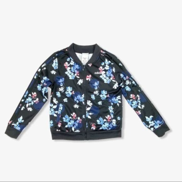 adidas Other - ADIDAS Girl's Large Black & Blue Floral Track Jacket‎